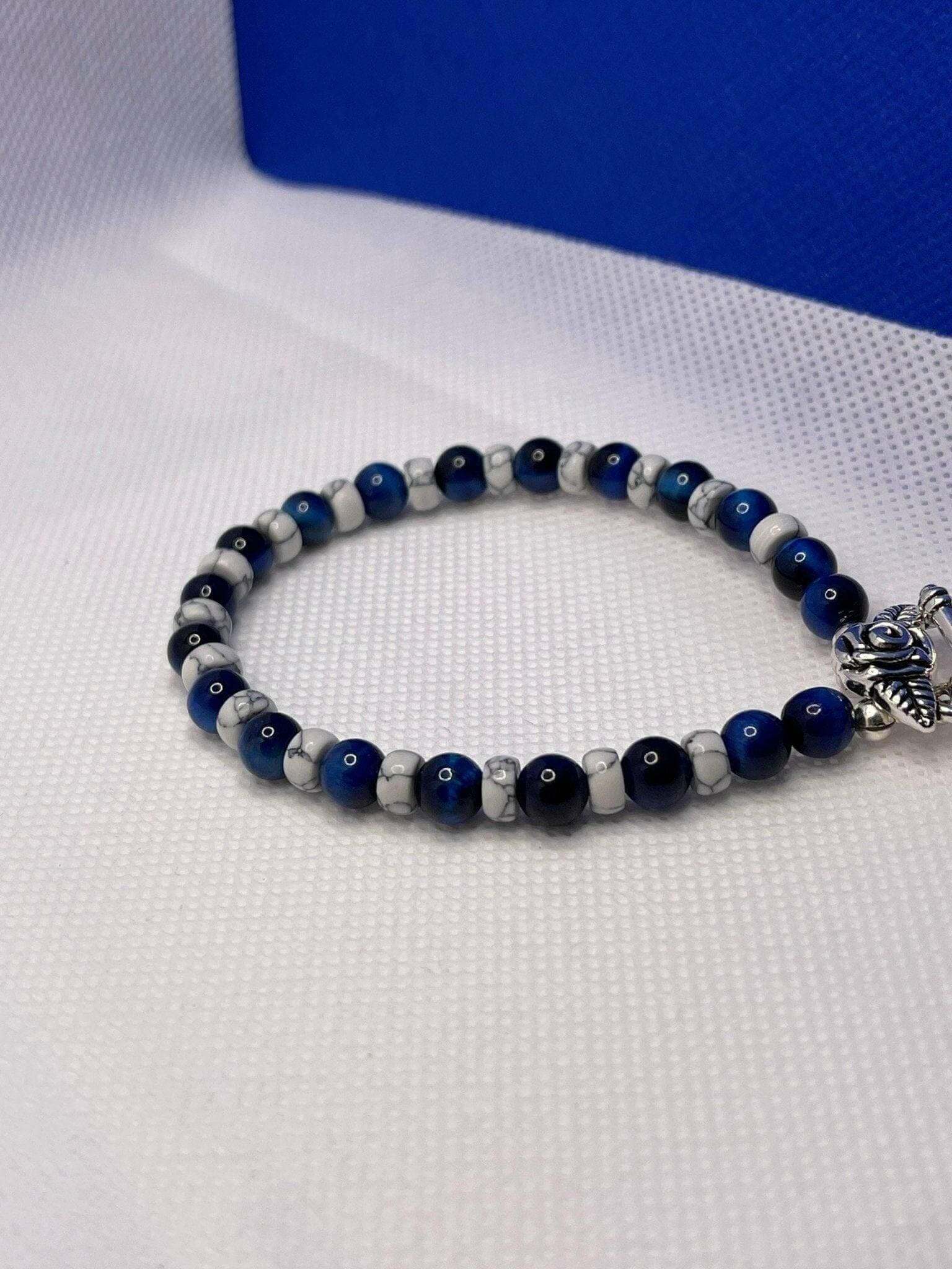 White Howlite Bracelet, Mystic Lapis Blue Tiger Eye Bracelet - Bec Sue Jewelry Shop