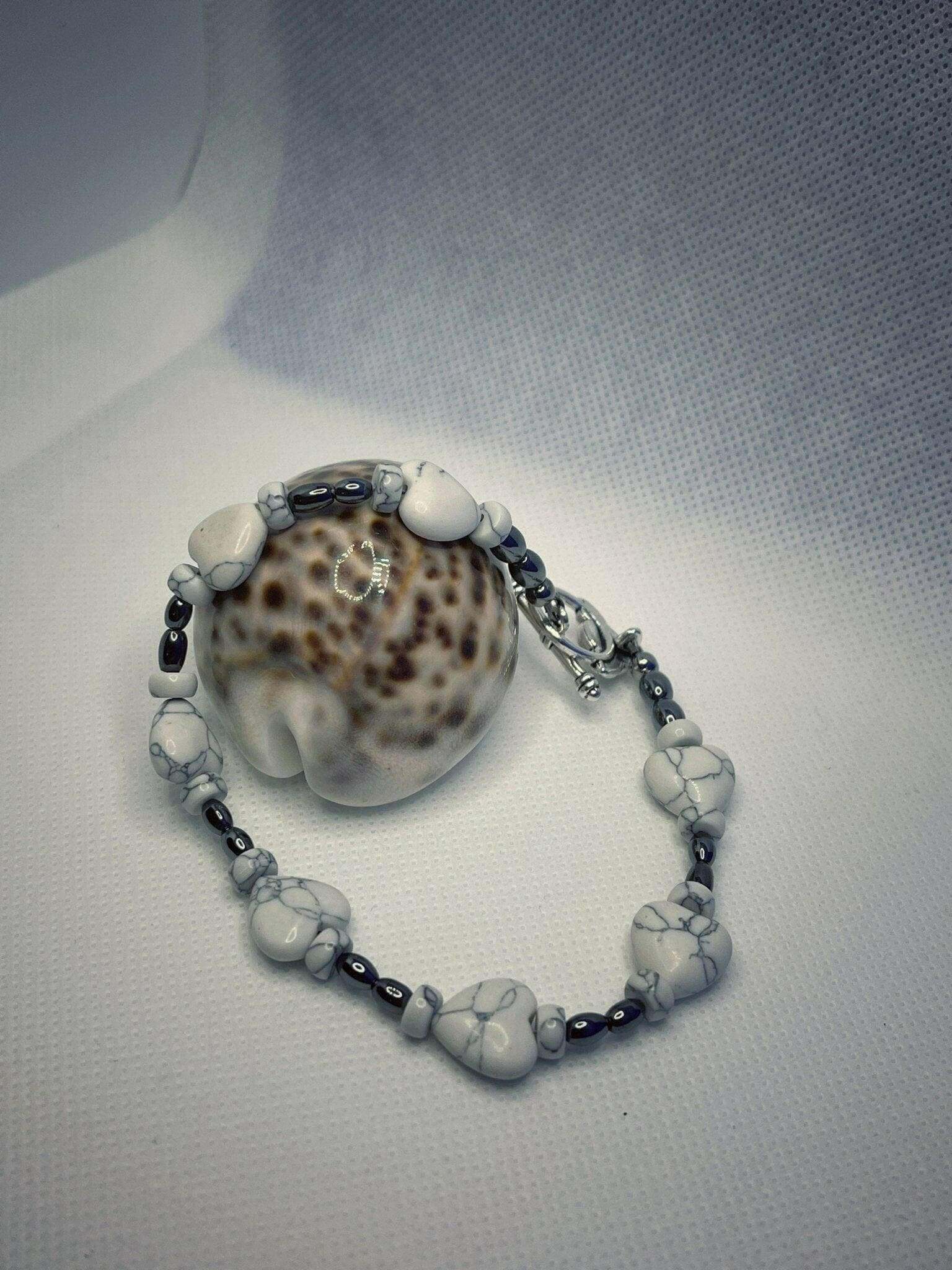 White Howlite Bracelet, White Howlite Rondelle - Bec Sue Jewelry Shop