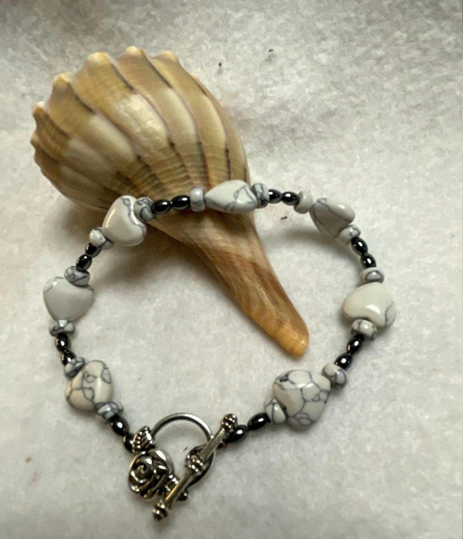 White Howlite Bracelet, White Howlite Rondelle - Bec Sue Jewelry Shop