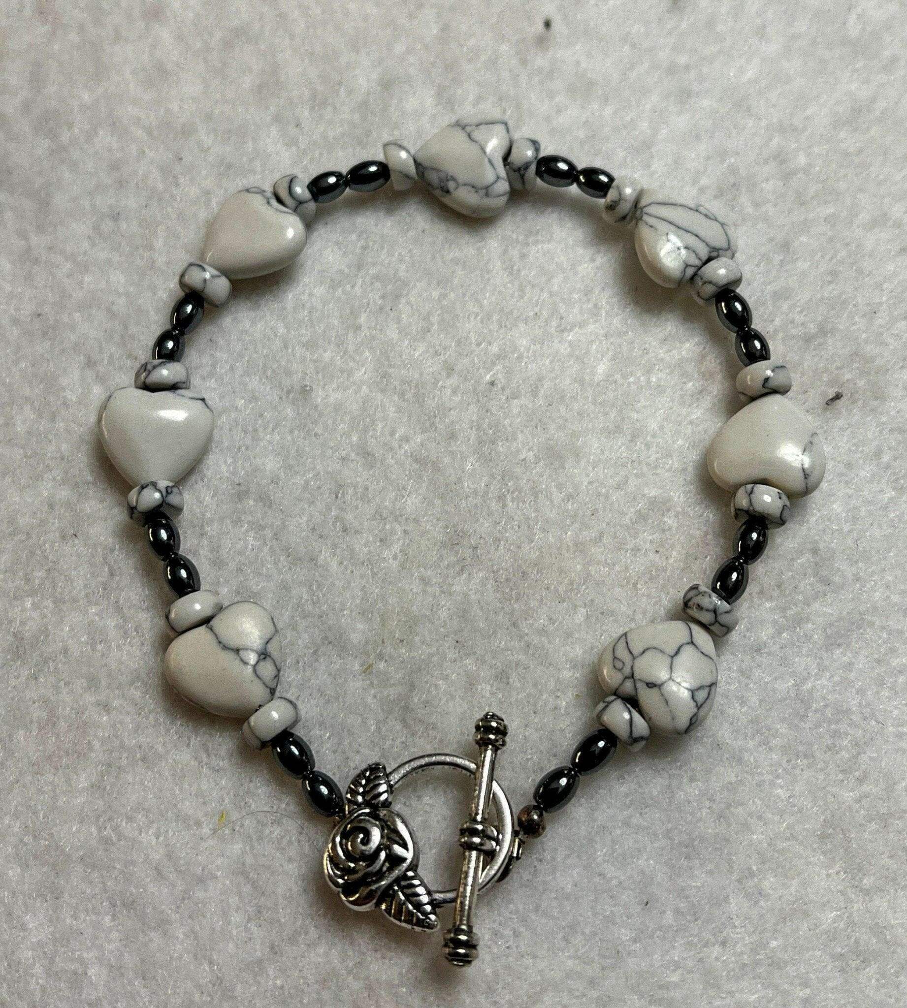 White Howlite Bracelet, White Howlite Rondelle - Bec Sue Jewelry Shop