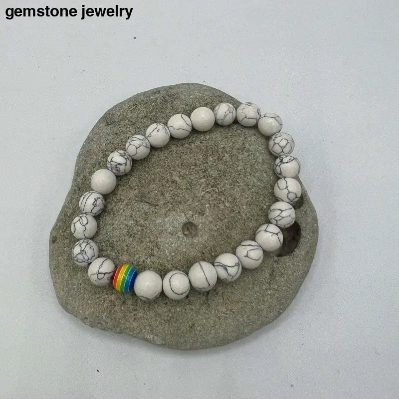 Howlite Gemstone Stretch Bracelet, White Howlite Bracelet - Bec Sue Jewelry Shop