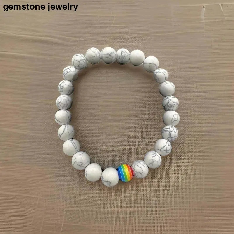 Howlite Gemstone Stretch Bracelet, White Howlite Bracelet - Bec Sue Jewelry Shop