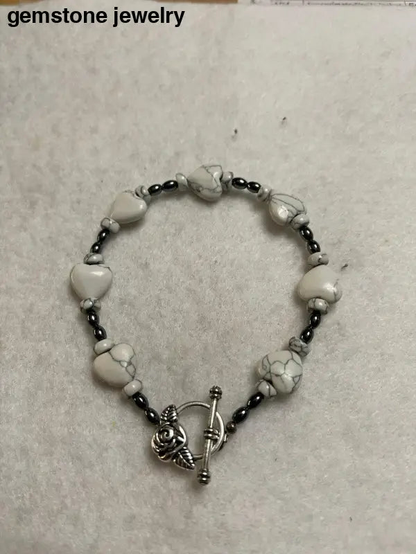 White Howlite Bracelet, White Howlite Rondelle - Bec Sue Jewelry Shop