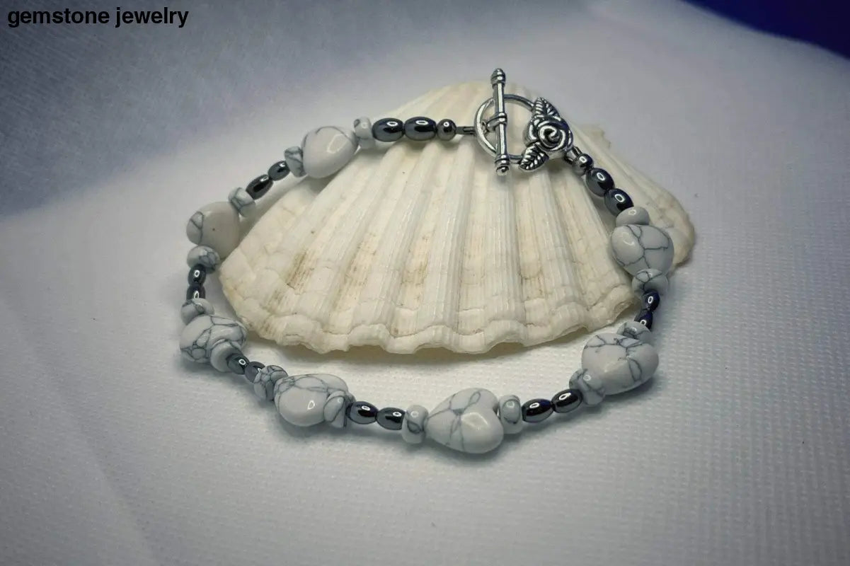 White Howlite Bracelet, White Howlite Rondelle - Bec Sue Jewelry Shop