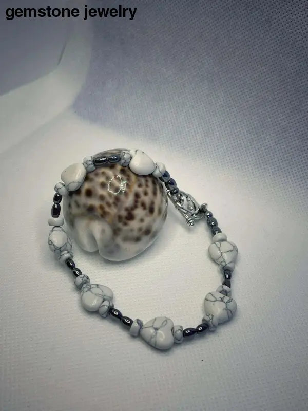 White Howlite Bracelet, White Howlite Rondelle - Bec Sue Jewelry Shop