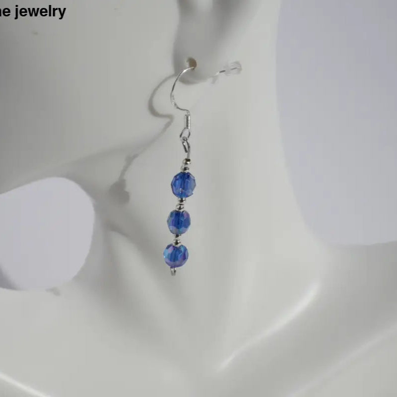  Sterling Silver Hoop Earrings and Blue Crystals - Blue - earrings