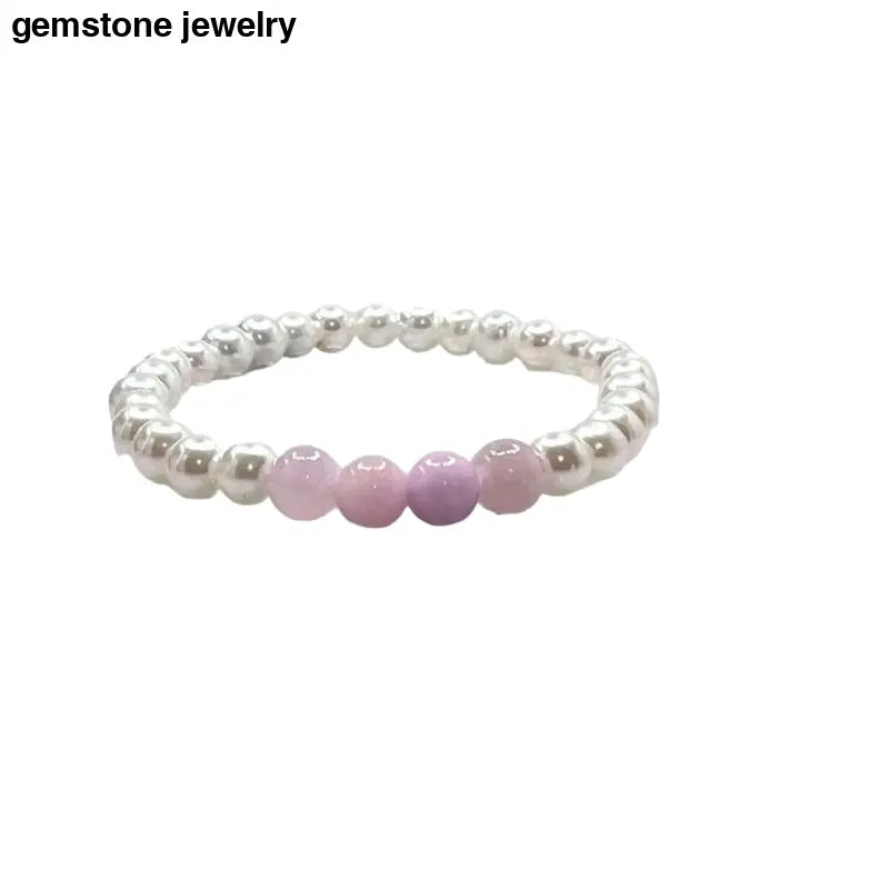 White Pearl Glass Bracelet, Jade Amethyst Bracelet, White Pearl Beads - Bec Sue Jewelry Shop