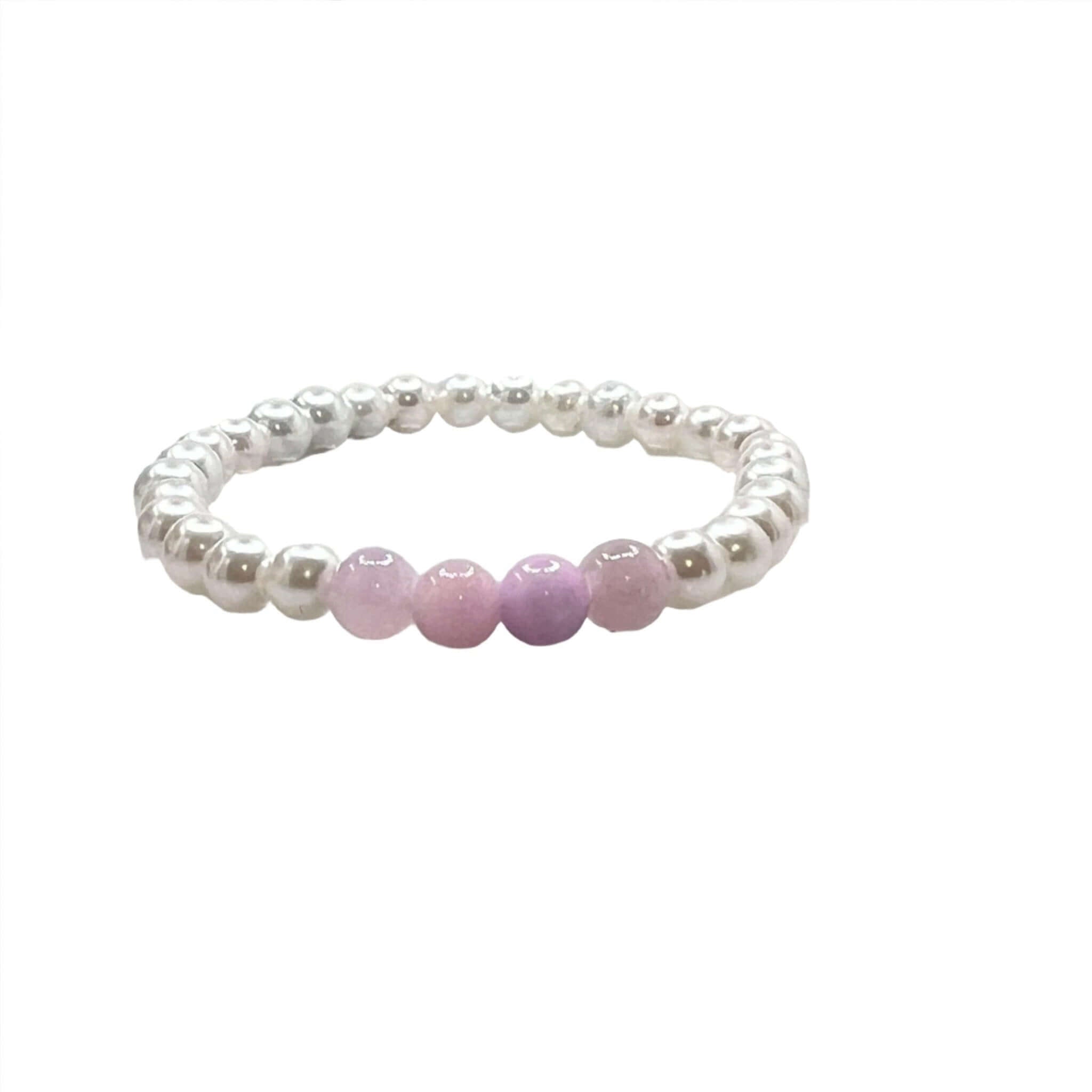 White Pearl Glass Bracelet, Jade Amethyst Bracelet, White Pearl Beads - Bec Sue Jewelry Shop