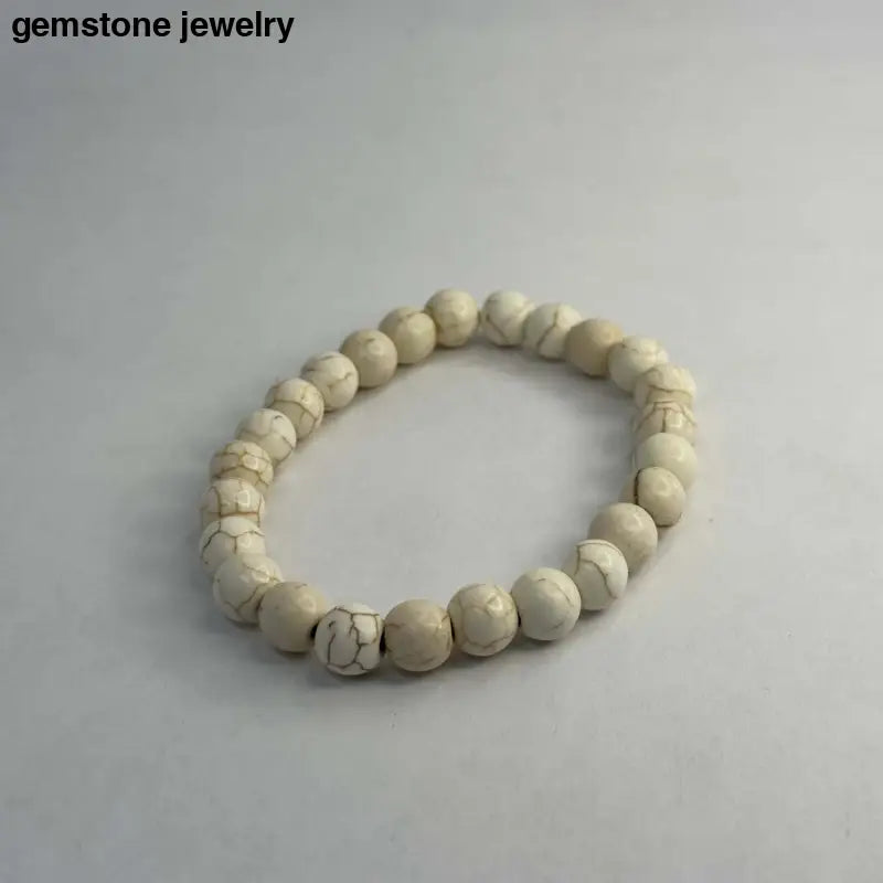 White Turquoise bracelet, 8mm Gemstone beads - Bec Sue Jewelry Shop