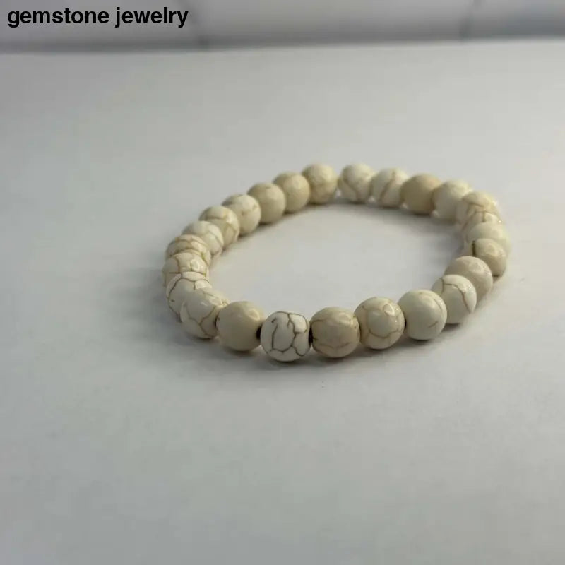 White Turquoise bracelet, 8mm Gemstone beads - Bec Sue Jewelry Shop