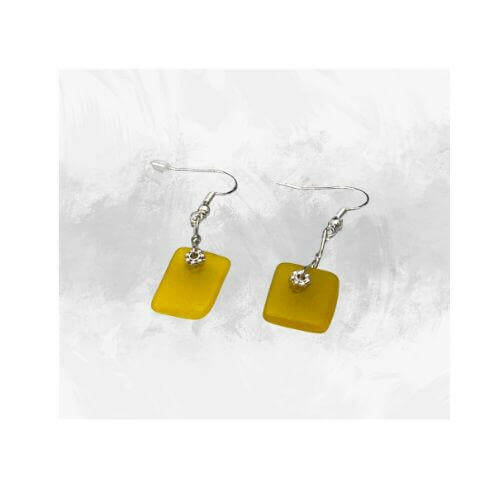 Yellow Dangling Glass Earrings, Glass Earrings, sterling silver hooks - Bec Sue Jewelry Shop