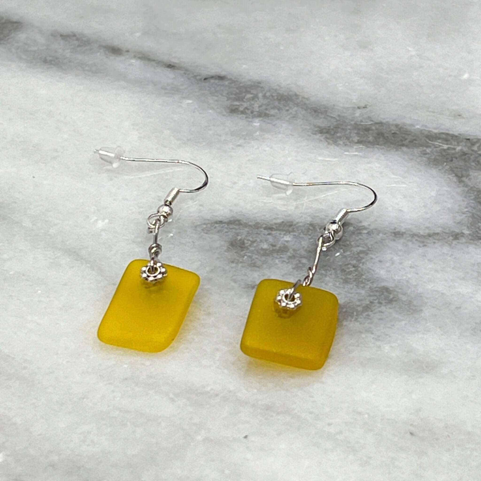 Yellow Dangling Glass Earrings, Glass Earrings, sterling silver hooks - Bec Sue Jewelry Shop