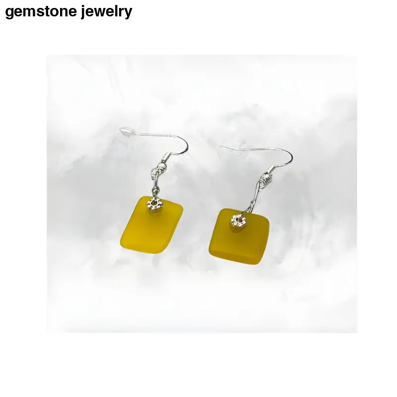 Yellow Dangling Glass Earrings, Glass Earrings, sterling silver hooks - Bec Sue Jewelry Shop